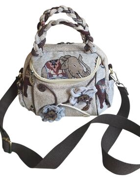 Ethnic Style Elephant Patter Hand Woven Small Crossbody Cloth Handbag NEW